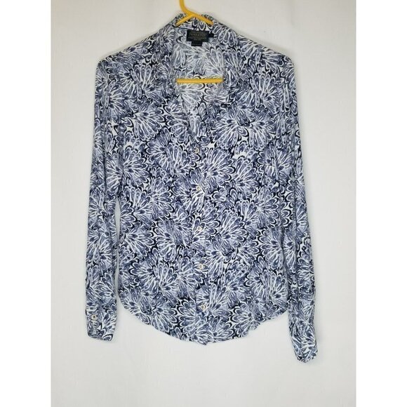 Pendleton Women's Blue White Button Up‎ Blouse Shirt size 12 roll up sleeves - Picture 1 of 13